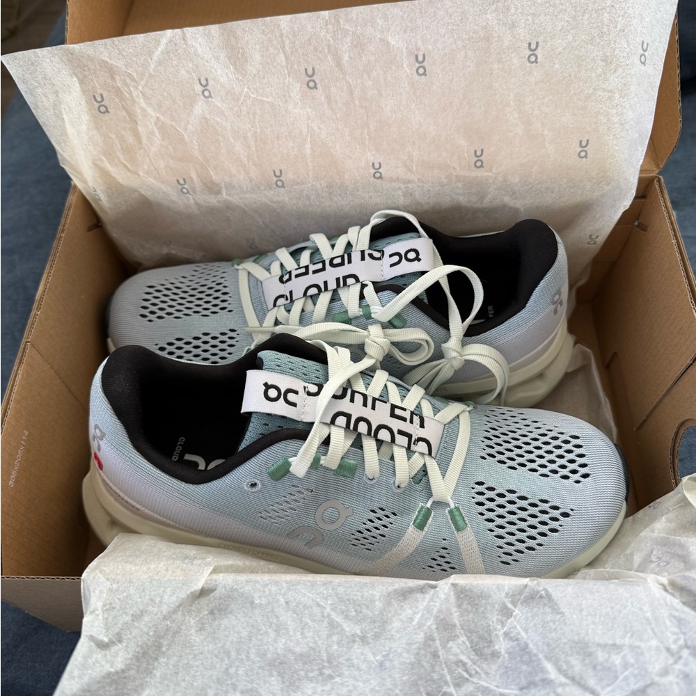 On CloudSurfer Running Women's Light Blue and White Sneakers - Picture 7 of 9